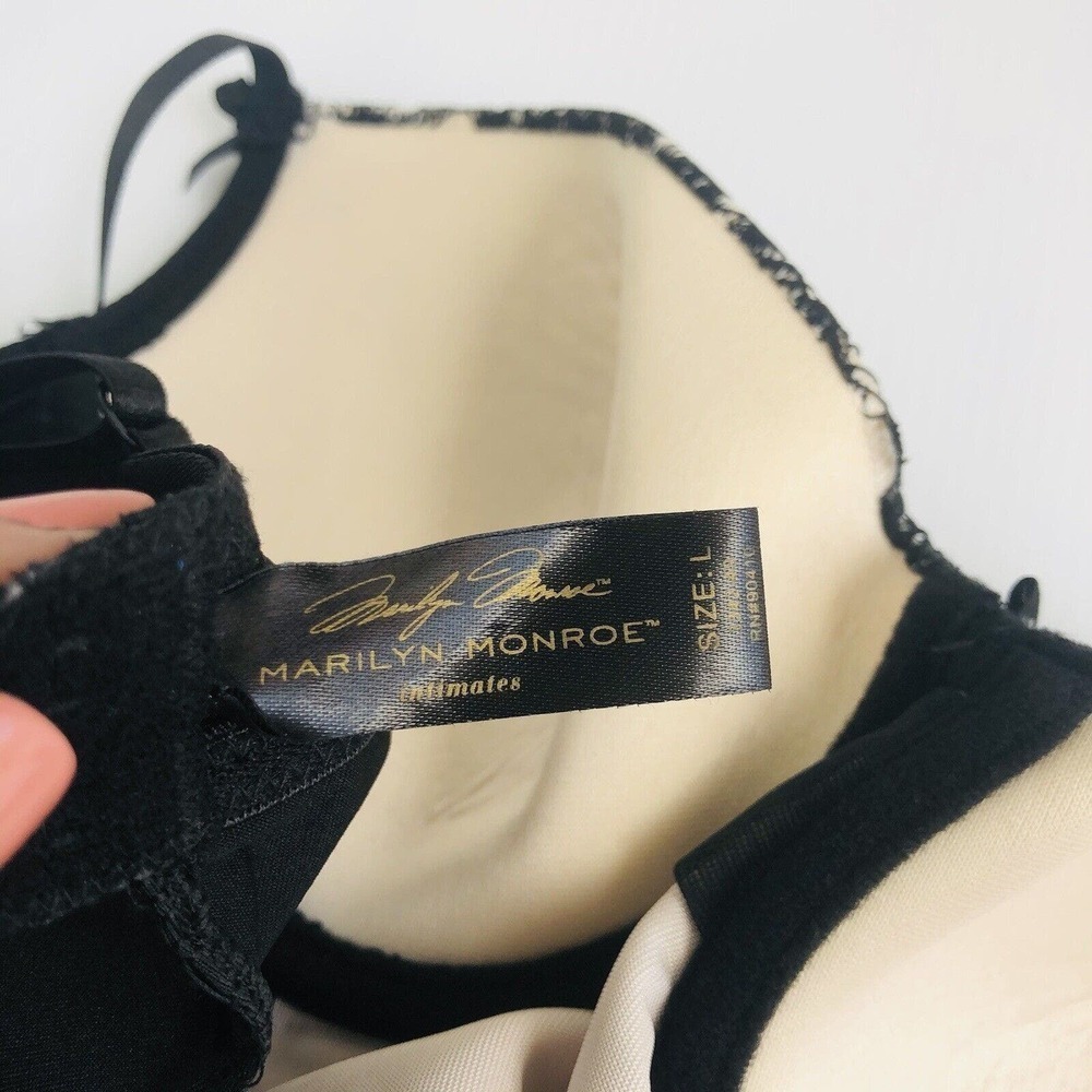 Marilyn Monroe Chemise Nightgown Slip Negligee Sz L Adjustable Straps Lace Black - Picture 5 of 8